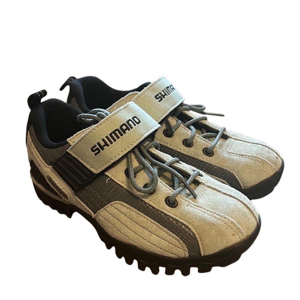 Shimano Mountain Bike Cycling Shoes Gray Lace Up Hook and‎ Loop Strap